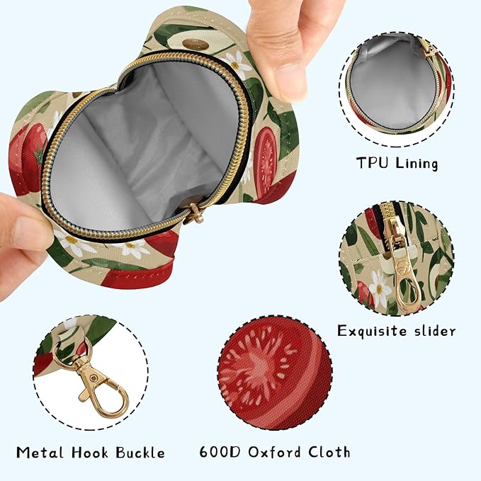 Pacifier Holder with Clip Pacifier Case for Diaper Bag Round Baby Pacifier Pouch Box Bag Portable Avocados Tomatoes Floral Leaves Beige
