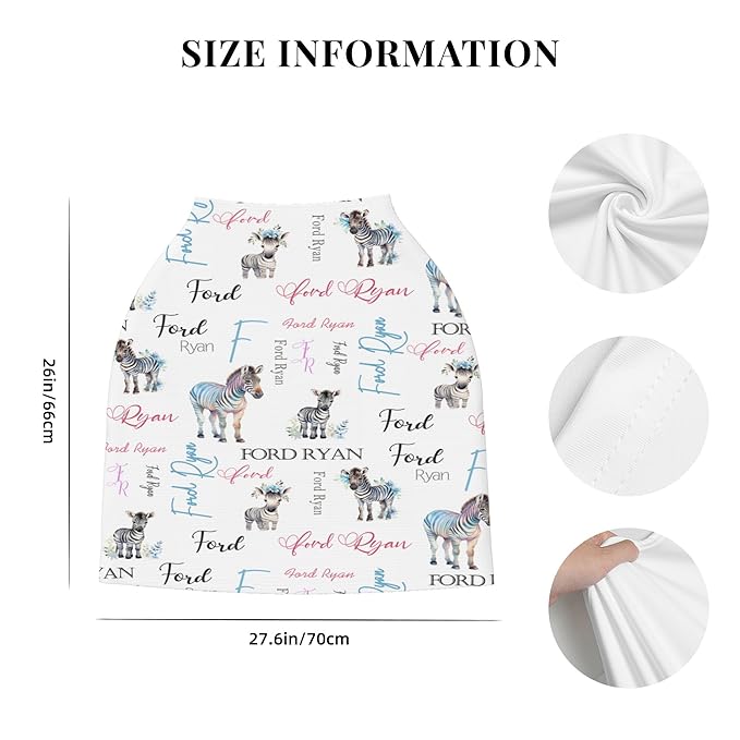Personalized Baby Car Seat Covers for Babies, Custom Zebra Nursing Breastfeeding Carseat Canopy with Name, Infant Stroller Covers for Newborn Girls Boys, Breathable Carseat Cover