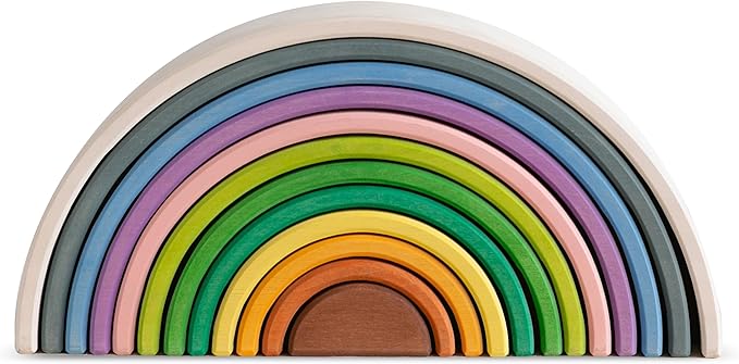 AVDAR 12Pcs Wooden Rainbow Stacker Toy, Extra Large Wooden Rainbow Stacking Toy, Montessori Nesting Puzzle for Kids