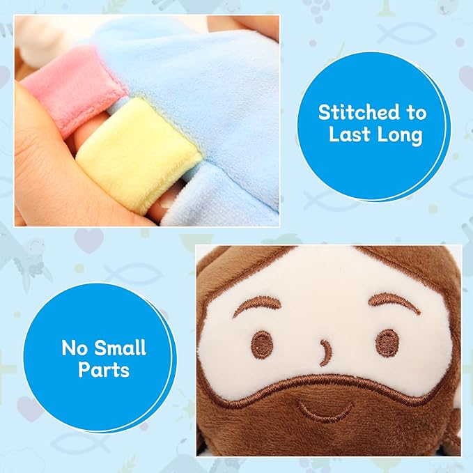 Yelakey Baby Lovey with Teether, Jesus Security Blanket with Crinkle Tags, Soft Minky Velour Newborn Girl Boy Gift with Bell for Baby Shower, Baptism or Birthday Essentials