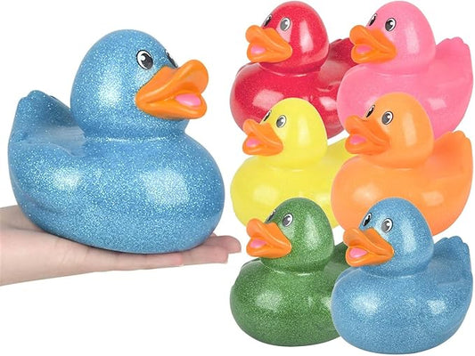 Zugar Land Large 6" Tall Glitter Rubber Duckies (Ducks) Collectable Colorful Ducks Great for Bath Play (6 Pack, Multicolor, Rubber with Glitter Coating, Kid)