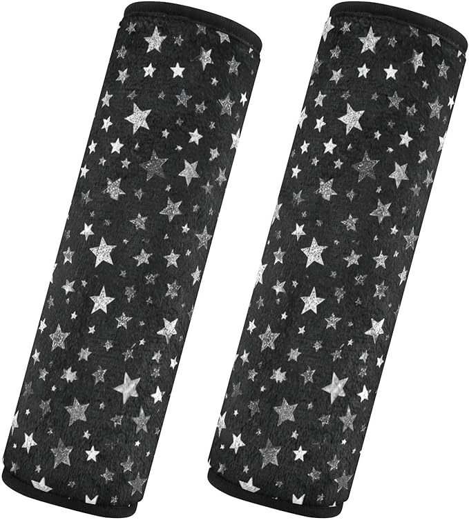2 Pack Sparkly Silver Stars Seatbelt Covers Seat Belt Cover Pad for Adults Boys Girls Car Seat Strap Covers Pads Cushion Universal Shoulder Strap Pad Protector for Backpack Camera Bag 10x7.7Inch