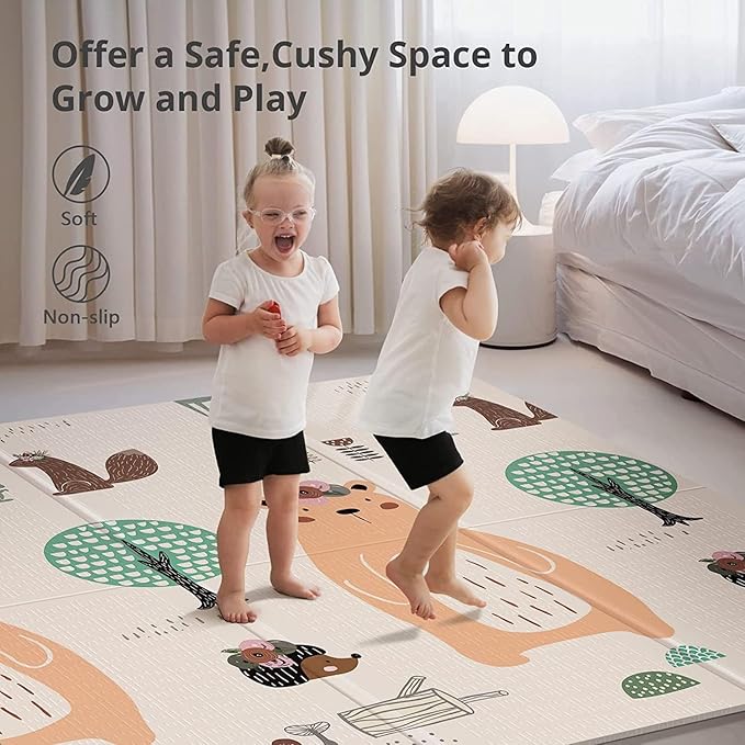 UANLAUO Play Mat for Baby Playmat 59" X 59" Play Mats for Babies and Toddlers, Infant Foam Mats for Kids, Reversible Portable Play Mat for Indoor, Outdoor - Perfect for Playtime and Tummy Time