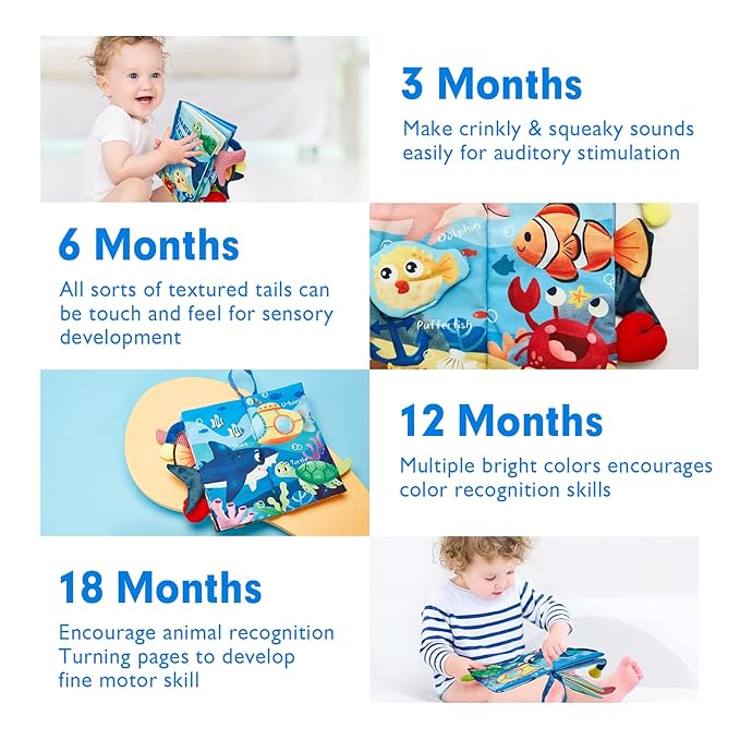 hahaland Baby Books 0-6 Months,Infant Tummy Time Toy High Contrast Sensory Baby Toys 6 to 12 Months Touch Feel Book Gift Christmas Stocking Stuffers for Boy Girl 0-3 Months Book Early Learning Toy