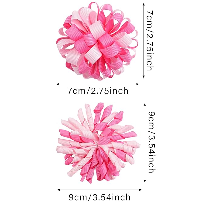 Yxiang Korker Cheer Bows Hair Clips Girls 4pcs Cute Pink & White Curly Corker Ribbon Alligator Barrettes Hair Accessories Kids Toddler Birthday Gift