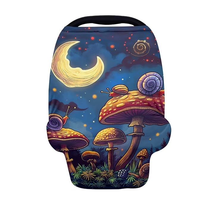 ZFRXIGN Mushroom Car Seat Covers for Babies Boy Girl Stretchy Nursing Cover for Breastfeeding Carseat Covers Canopy Shopping Cart Cover for Travel Moon Night Snail