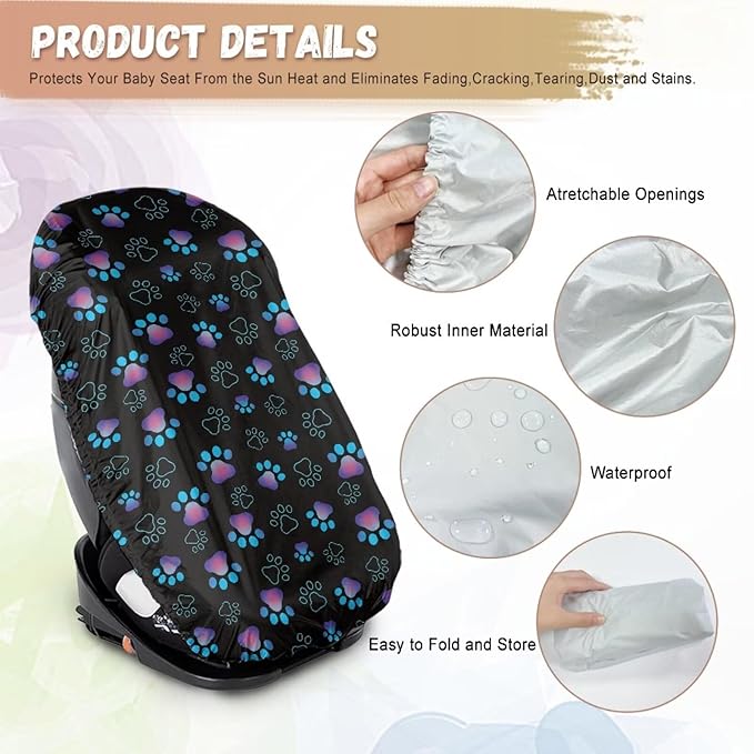 XYZCANDO Dog Paw Print Car Seat Protector for Child Car Seat Cartoon Baby Car Seat Shade Cover Breathable Car Seat Sun Cover for Baby Easy to Install Baby Car Seat Cover Gift for Family