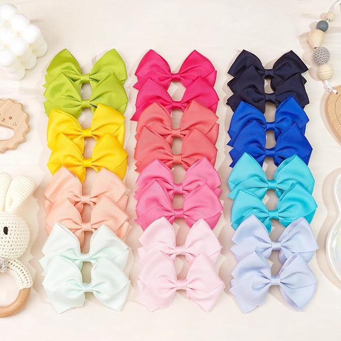 4 inch Hair Bows for Girls in Pairs, 40 Colors Grosgrain Ribbon Bow with Alligator Hair Clips for Baby Girls Toddlers and schoolgirls.