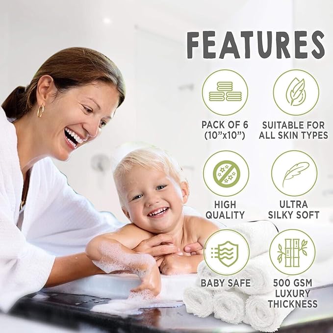 Baby Hair Brush & Bamboo Viscose Baby Washcloth Set for Newborn - Baby Bath Grooming Essential - Suitable for Delicate Newborn Scalp, Skin and Cradle Cap
