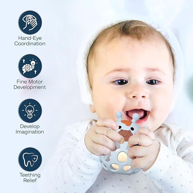 Giraffe Baby Teether with Pacifier Clip - 3 in 1 Teething Toy, Rattle & Clip Set, Food Grade Silicone BPA Free, Baby Teething Toys 3-6 Months, Baby Toys 6-12 Months