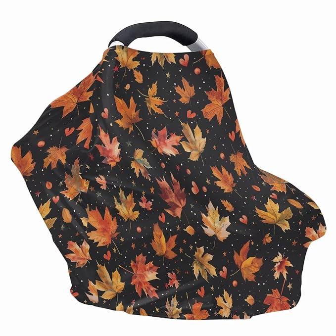 AFPANQZ Maple Leaves Baby Car Seat Covers for Girls All Weather Multifunctional Infant Car Seat Canopy Nursing Breastfeeding Scarf Shield Soft Breathable Stretchy 360 Coverage for Babies