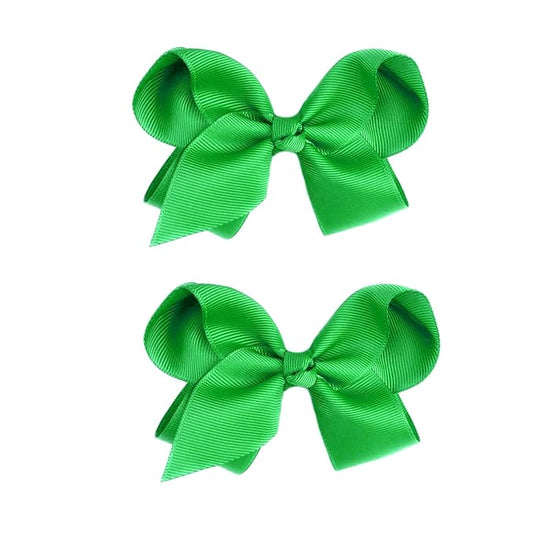 2 PCS 3inchs Hair Bows for Girls Grosgrain Ribbon Hair Bow Alligator Clips Hair Accessories for Baby Girls Toddlers(Green)