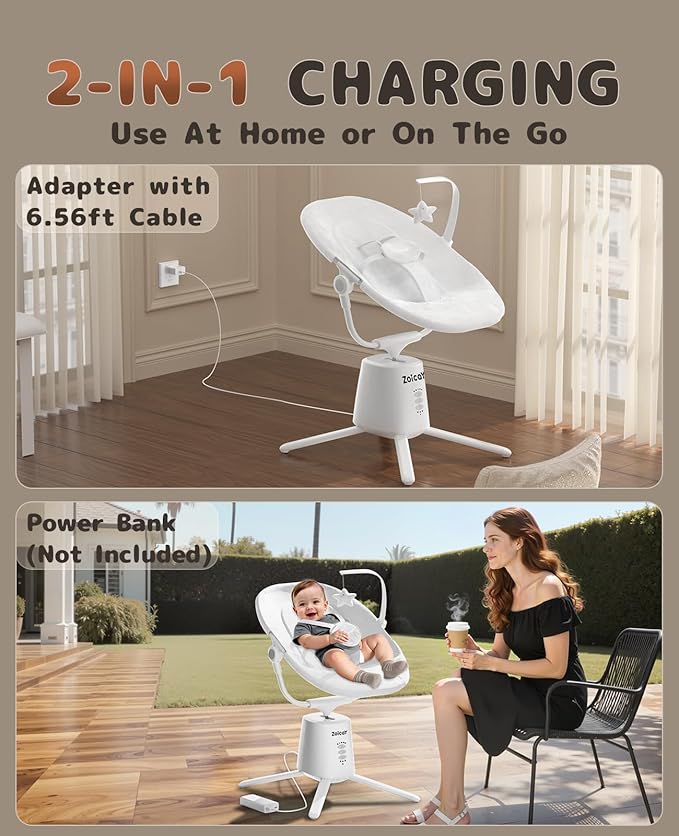 Zoicay Baby Swing,Baby Swings for Infants with 3 Modes & 5 Speeds, BT Enabled App & Remote Control, Electric Swing – 6 Lullabies and 3 Timer Setting, 2 Seat Positions and 5-Point Harness Swing (White)