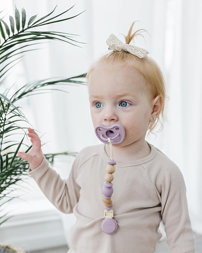 Mila & Lulu Round Silicone Pacifiers (Set of 2) – 100% Food-Grade, One-Piece Design, Soft Round Nipple, Doubles as Soother for Newborns and 0+ Months – Ballerina/Mauve