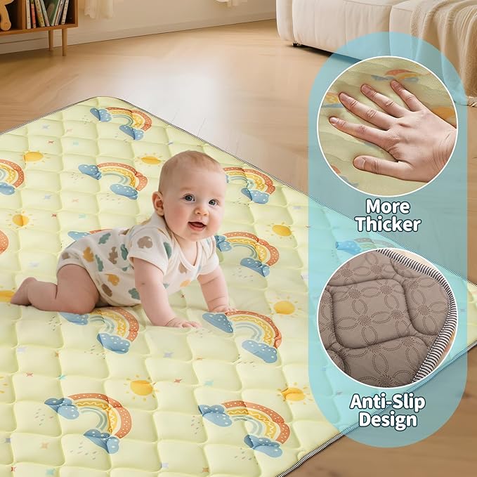 47"x47" Baby Playpen Mat - Thicken Foam Cushioned Playmat for Babies Toddlers Infants - Foldable Baby Play Mat for Floor Non-Slip & Machine Washable, Rainbow