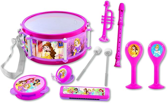 Lexibook Disney Princess, Cinderella, Belle - Set of 7 music instruments (Drum, Maracas, Castanet, Harmonica, Recorder, Trumpet, Tambourine), Musical Toy, Convenient game to carry, pink/purple, K360DP