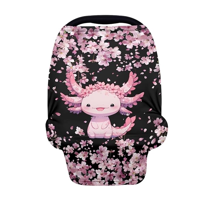 Cherry Blossom Car Carseat Canopy for Puppy’s Lover Multifunctional Daily Baby Nursing Cover Axolotl Breastfeeding Cover Privacy Protector