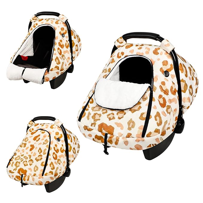 Winter Car Seat Cover Baby, GFU Warm Carseat Cover for Babies, Universal Infant Car Seat Canopy Waterproof, Cold Weather Shield Coats Brown