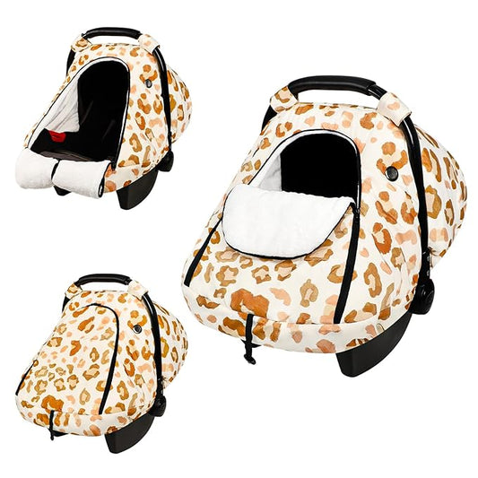 Winter Car Seat Cover Baby, GFU Warm Carseat Cover for Babies, Universal Infant Car Seat Canopy Waterproof, Cold Weather Shield Coats Brown