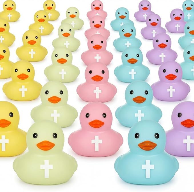 Christian Rubber Duck with Cross Pastel Jesus Duck Baby Bath Toy Religious Party Favors for Church Sunday School Gifts