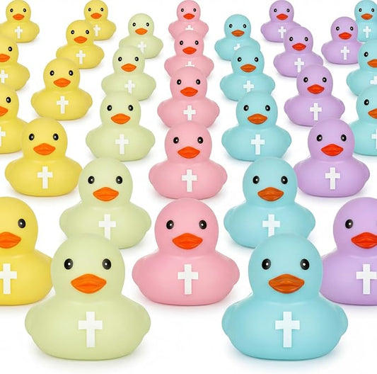 Christian Rubber Duck with Cross Pastel Jesus Duck Baby Bath Toy Religious Party Favors for Church Sunday School Gifts