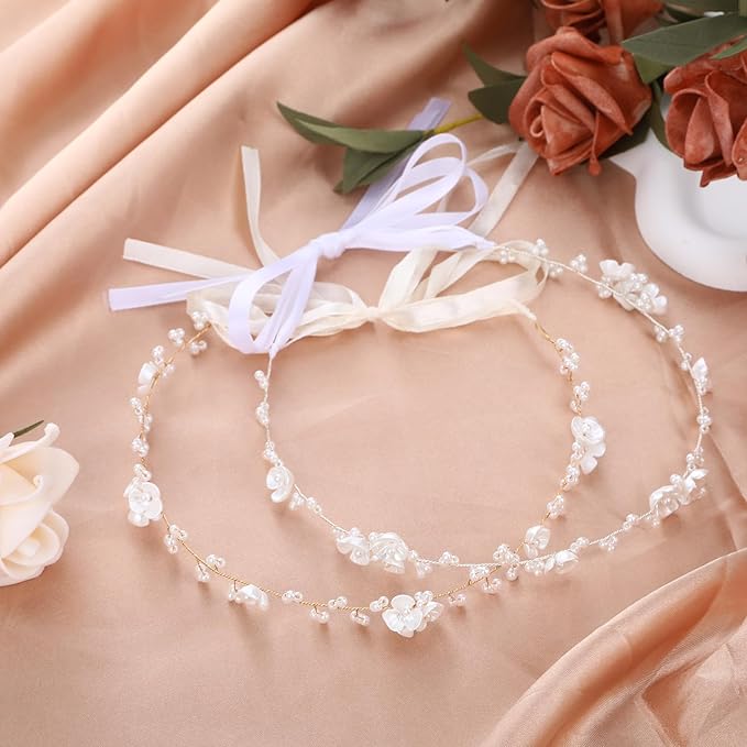 Golden Flower Girl Headpiece, Flower Crown for Girls Hair Accessory Headband Headpiece Headband Piece for Wedding Crowns for Weddings for Party First Communion Photography