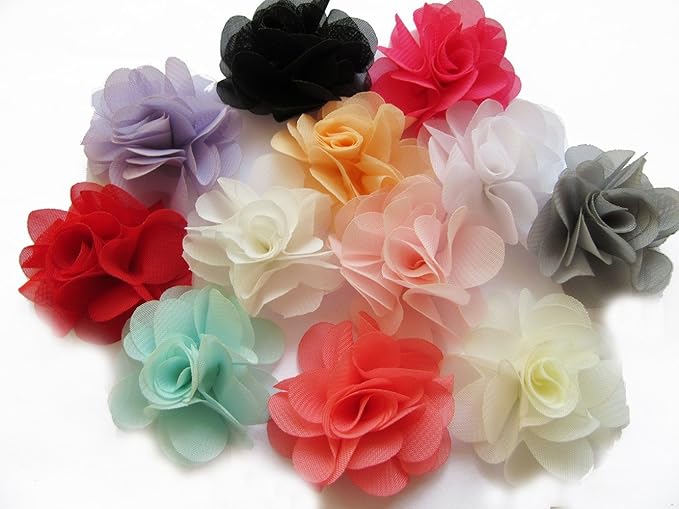 YYCRAFT Pack of 30 Chiffon Flower 1.5" Hair Flower Headband-Mix Color