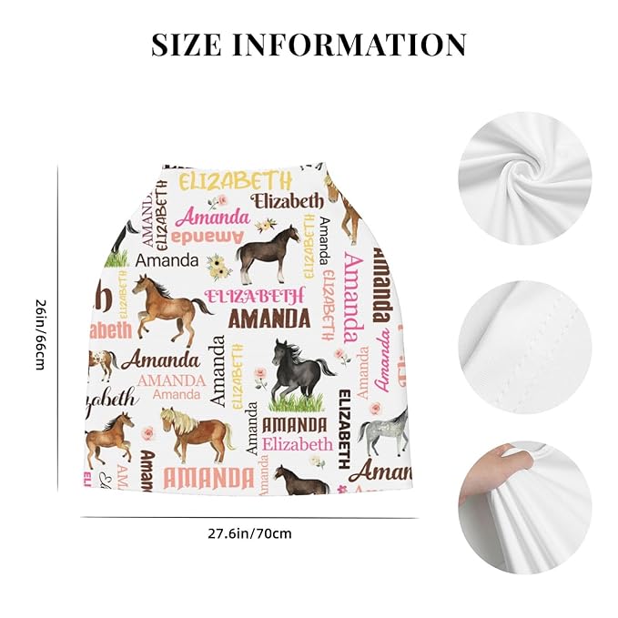 Personalized Baby Car Seat Cover for Girls, Custom Floral Horse Nursing Covers for Breastfeeding with Name, Infant Stroller Cover, Baby Carseat Canopy for Newborn, Multiuse Car Seat Canopies