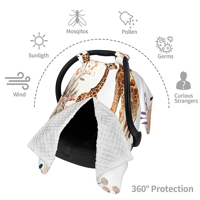 Personalized Winter Carseat Cover for Baby Custom Name Car Seat Canopy for Newborn Baby Boys Girls 2 in 1 Mom Nursing Breastfeeding Covers Giraffe Minky Baby Carrier Stroller Covers