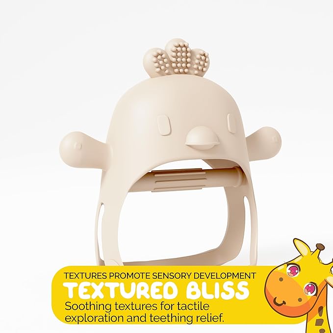 Beige Pacifier Teether Toy Never Drop Baby Teether Wrist Wearable Baby Teething Beige Baby Toys - Little Chick Newborn Toys by Muqee Peeko in Baby Safe Silicone Baby teether