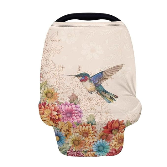 Forchrinse Hippie Hummingbird Floral Print Nursing Breastfeeding Cover,Baby Car Seat Canopy Infant Stroller Covers for Newborn Boys and Girls