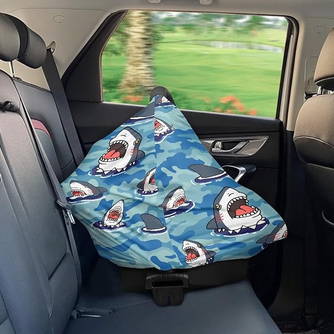 AFPANQZ Shark Soft Baby Car Seat Canopy Nursing Cover Breastfeeding Scarf Shopping Cart Covers Stroller Sunshade High Chair Cover Car Seat Covers for Girls and Boys