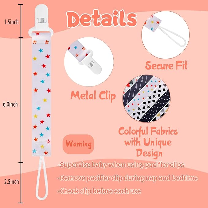 12 Pack Minimalist Neutral Baby Pacifier Clip, Modern Simple Design Pacifier Holder, Unisex for Boys Girls, Secure Clip, Stylish Baby Gift (Multicolor E 25.5cm)