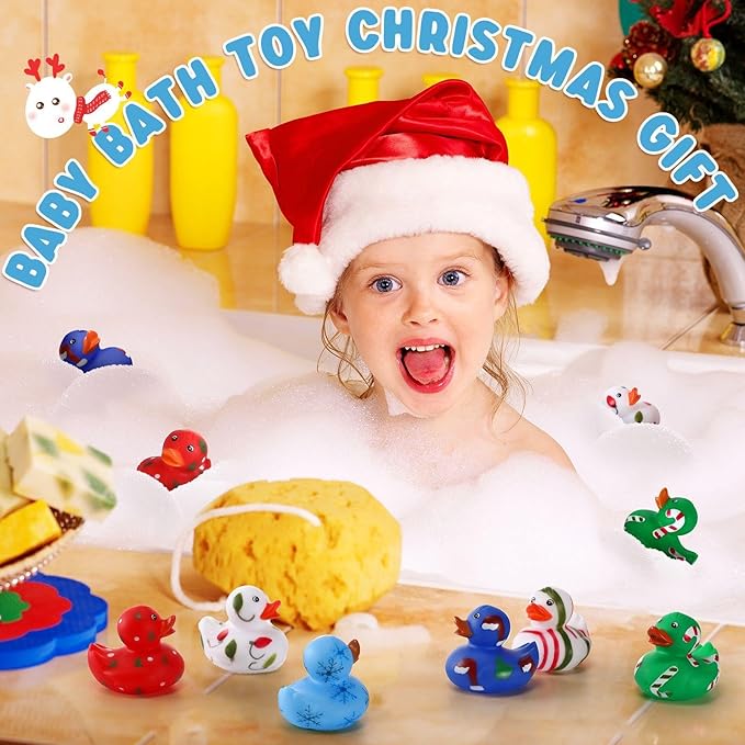 Vinsot 48 Pcs Easter Rubber Ducks Bulk Candy Colorful Cruise Bath Toys for Kids, Easter Basket Stuffers, Egg Hunt Fillers, Birthday Party Favors Gift (Christmas)