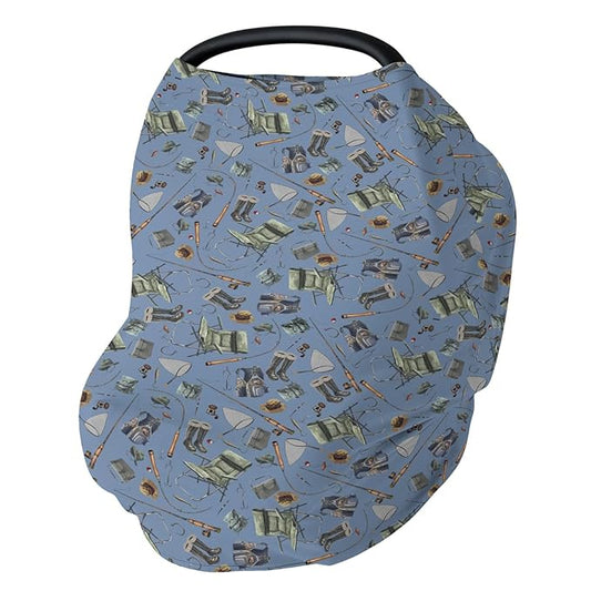 Retro Fishing Gear Car Seat Cover for Babies Trout Fishing Stretchy 5-in-1 Cover Adjustable Infant Carseat Cover Canopy Outdoor Fishing Lovers Gift Breathable Nursing Cover-Up