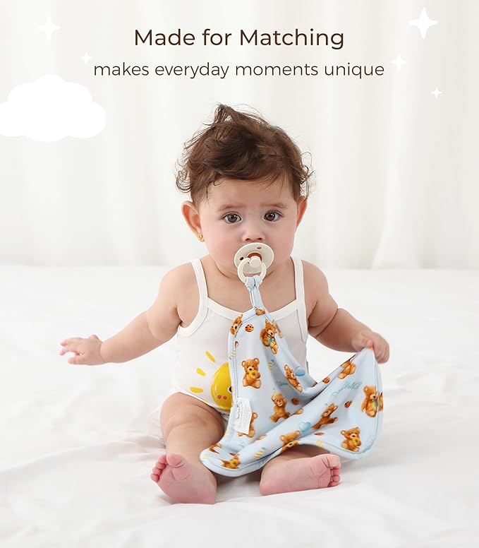 3 Pack Baby Pacifier Blanket Super Soft and Breathable Snuggler Lovey Security Bamboo Viscose Blanket 9.5" X 9.5" Bear/Animal/Crab One Size