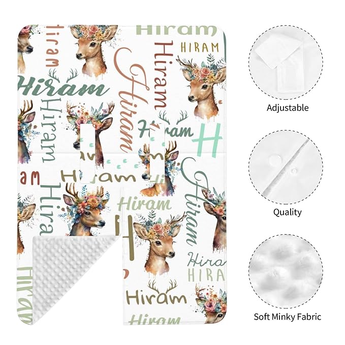 Personalized Woodland Deer Baby Car Seat Cover with Name, Customized Peekaboo Opening Car Seat Canopy for Baby Girls Boys, Nursing Covers Breastfeeding Scarf for Infant Newborn