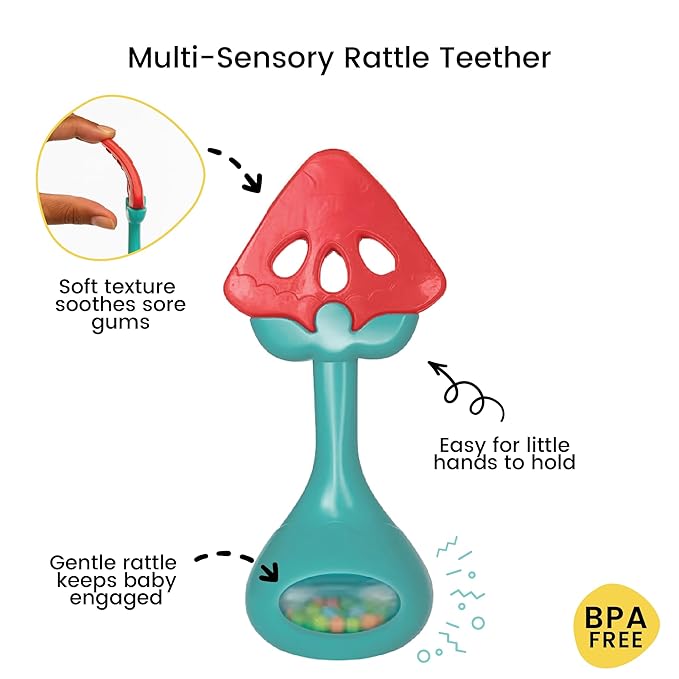 Lulyboo Watermelon Silicone Rattle Teether for Babies - BPA-Free, Food-Grade Textured Silicone Gums Soother with Gentle Rattle Ergonomic Design for Small Hands, Sterilization Safe, Dishwasher Friendly