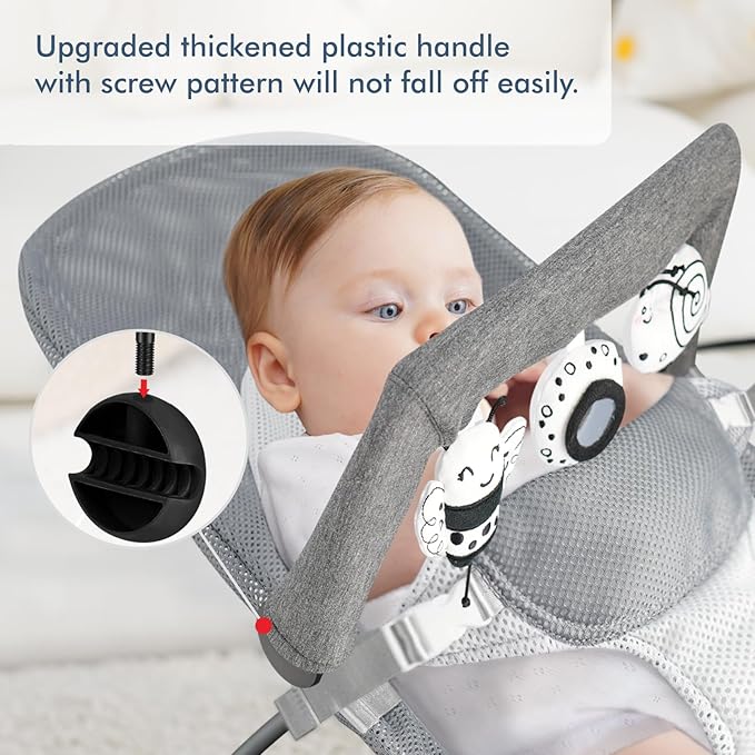 iGRATENS Baby Bjorn Bouncer Toy Bar, Toy Bar for Baby Bouncer Bliss and Balance Soft with 3 PCS Cute Sensory Toys, Easy to Attach and Remove, Skin -Friendly, Machine Washable, Black and White, Soft