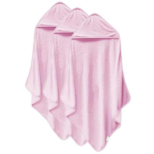 Cosy Family 3 Pack Baby Hooded Towels, Rayon Made from Bamboo, Ultra Soft Unisex Bath Towels for Babies,Toddler,Infant - Newborn Essential - Ultra Absorbent Toddler Towels for Baby Boy Girl - Pink
