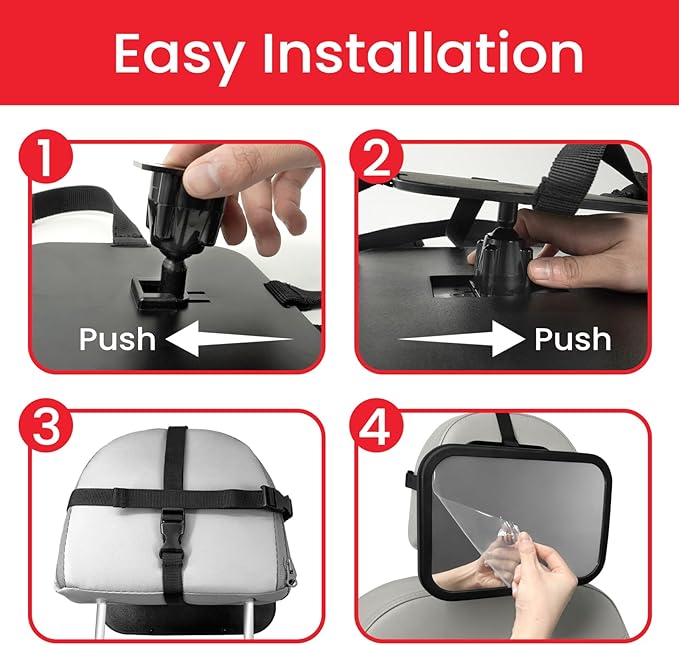 Baby Car Mirror, Shatterproof & Easy Assembled Crash Tested, 360° Rotation, Safety Car Seat Mirror for Rear Facing Infant with Wide Crystal Clear View