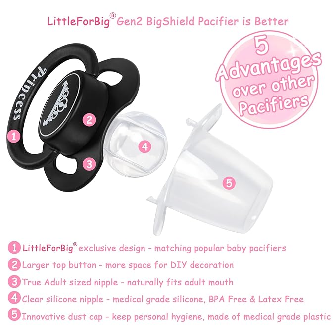 LittleForBig Bigshield Generation-II Adult Sized Printed Pacifier Princess Crown Pattern Black