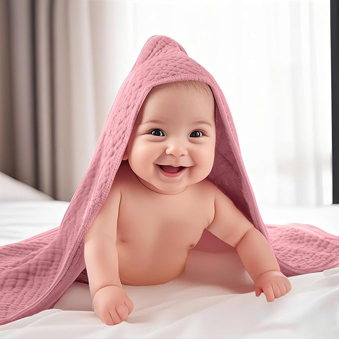 VitalCozy 12 Pcs Baby Muslin Hooded Bath Towels and Washcloths Muslin Cotton Hooded Baby Towels Absorbent Blankets for Gift Newborn Infant Shower (32 x 32 Inch,Multicolor)