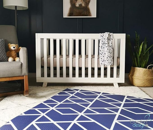 Premium Stylish Foam Play Mat | Cushy-Soft & Thick | Easy-to-Clean, Hypoallergenic, Non-Toxic, Pet-Friendly | One Piece - Large Navy Geo Mountain