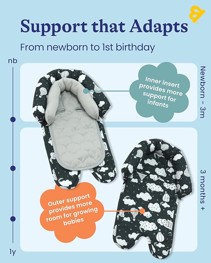 GoldBug Baby & Toddler 2-in-1 Head Support Duo Head Support for Rear Facing Car Seats - Balloons