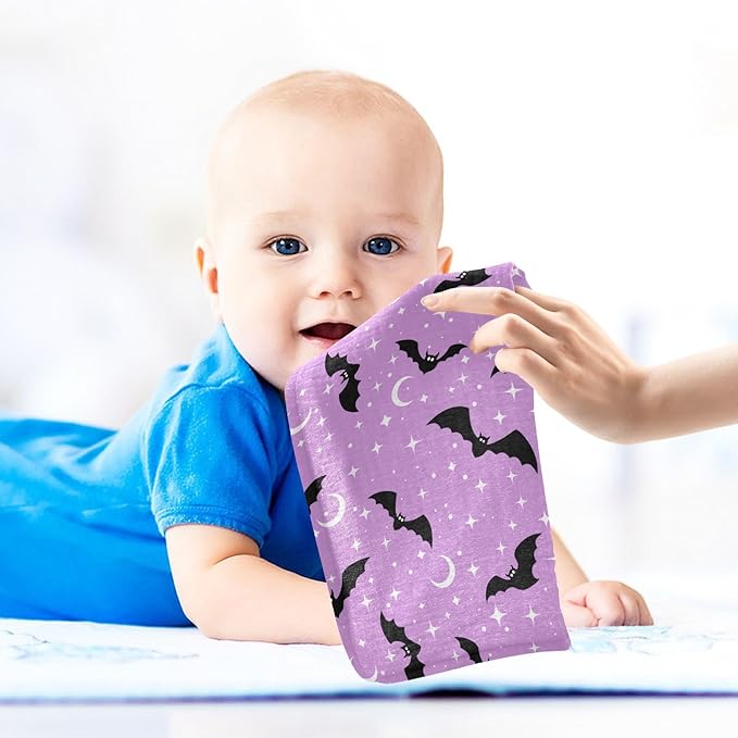 Newborn Face Towel Halloween Bats Moons Soft Cotton Baby Washcloths 11.8 x 11.8 Inch Infants Girls Boys Muslin Burp Cloths 5 Pack