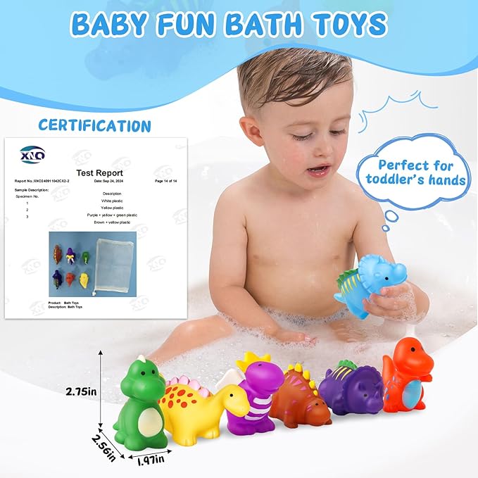 Color Changing No Hole Toddler Bath Toys for Kids Ages 1-3 4-8, Easter Egg Fillers Easter Basket Stuffers Dinosaur Bath Toys Toddlers 2-4, Dinosaur Toys, Bathtub Water Toys with Drying Bag