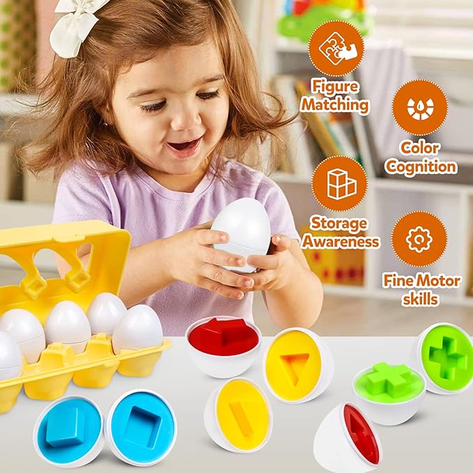 Matching Eggs Color Shape Recoginition Sorter Puzzle Travel Bingo Game Easter Baskets Stuffers Montessori Learning Educational Fine Motor Skill Toy for 3 4 5 Year Old