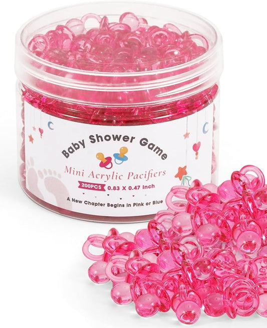 200PCS Mini Acrylic Pacifiers for Baby Shower Games, 0.83 Inch Clear Pink Pacifiers Bulk, Chupones para Gender Reveal Party Favors, Decorations & Craft Supplies
