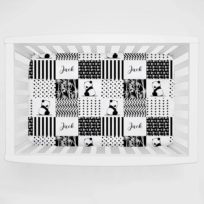 Personalized Pack and Play Sheets with Name, Custom Name Baby Mini Crib Sheets for Baby Boys Girls, Name Pack n Play, Fitted Sheet with Name, Soft and Breathable Material (Cute Panda)